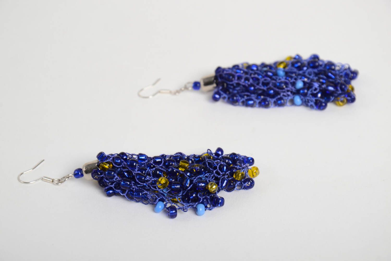 Синие серьги ручной работы модные серьги длинные бисерные серьги вечерние фото 4
