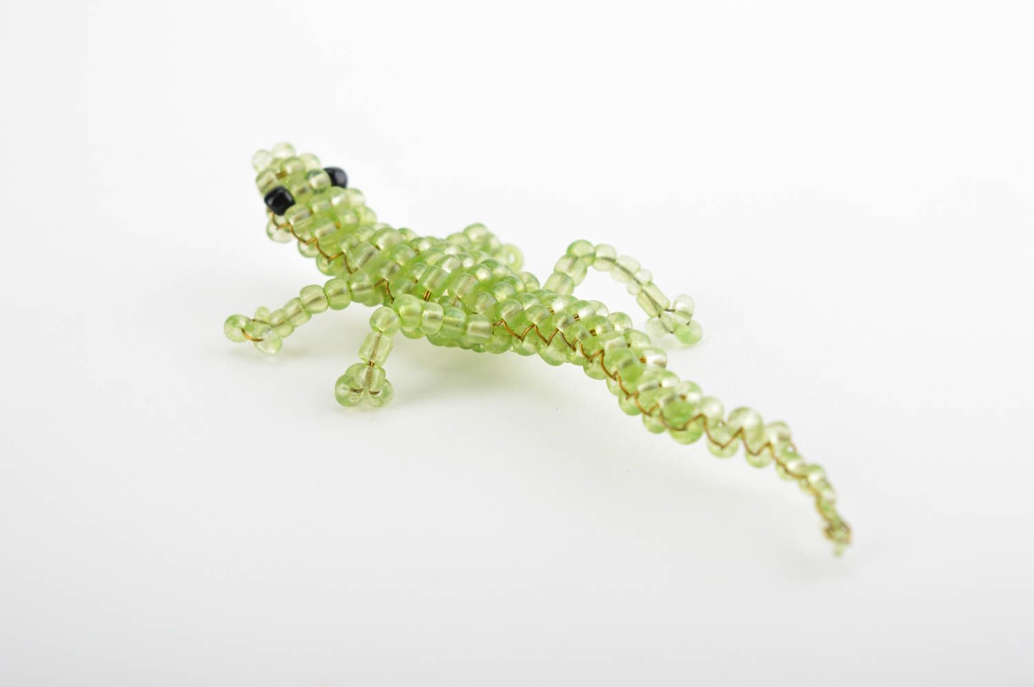 Handmade beaded figurine green beaded lizard beaded animals unusual gift  photo 4