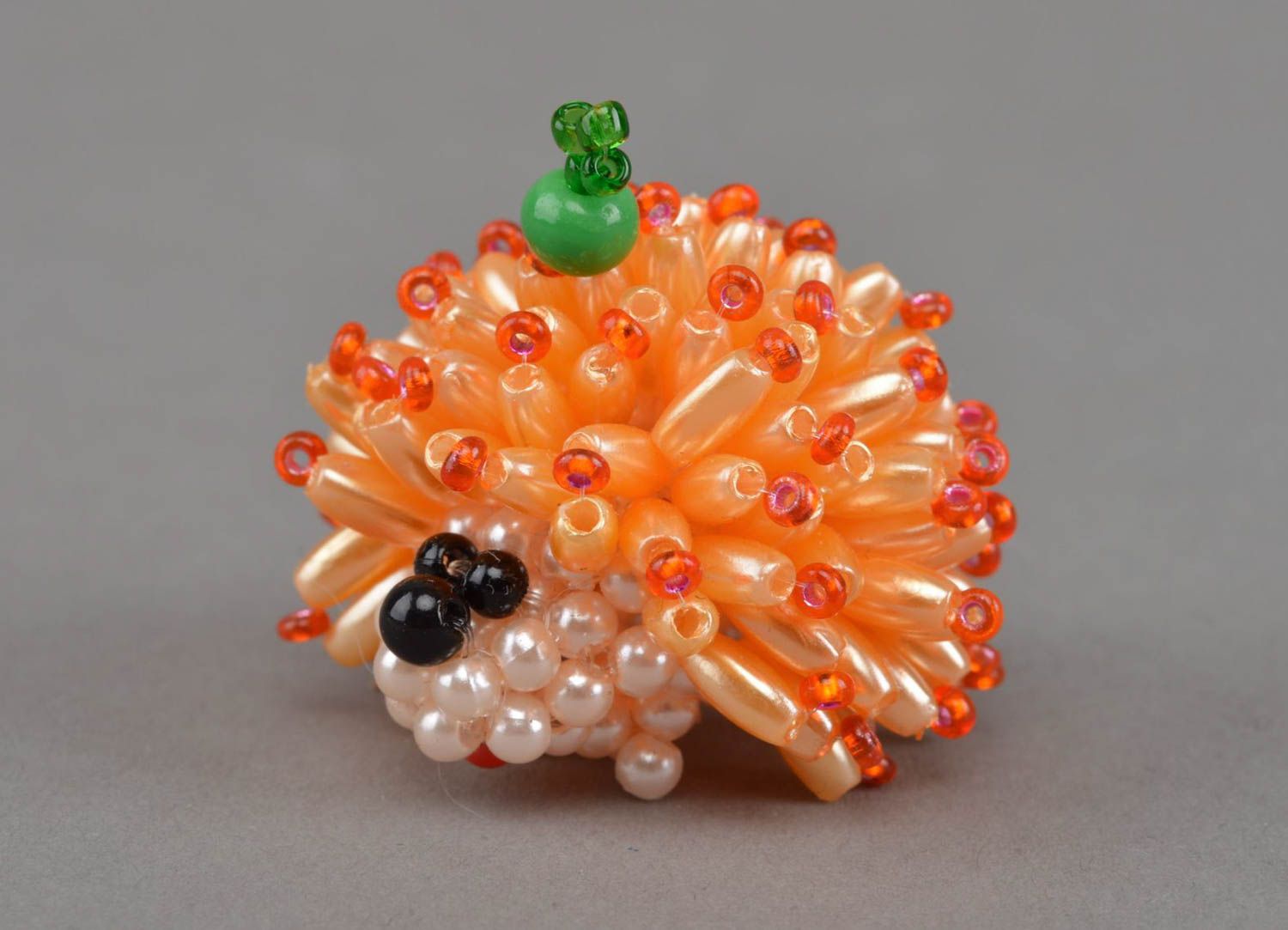 Hérisson en perles de rocaille figurine orange décorative faite main originale photo 2