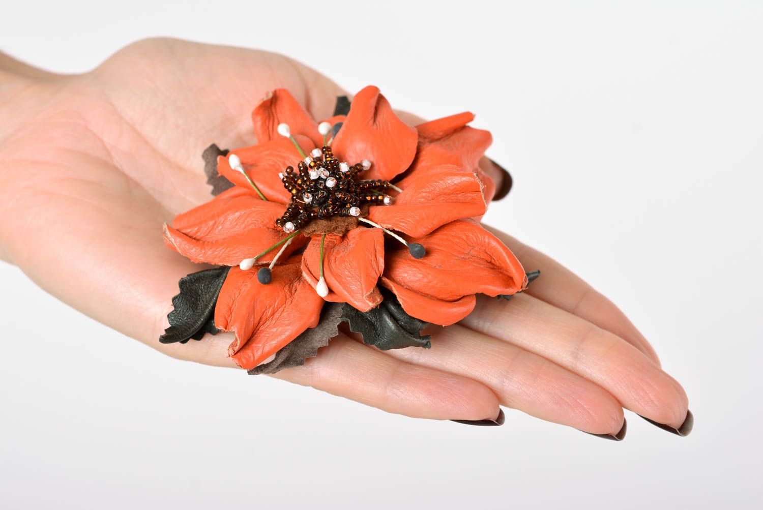 Handmade brooch jewelry leather goods flower hair clip flower hair accessories photo 2
