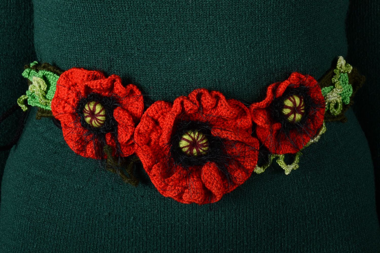 Homemade women's crochet flower belt Poppies photo 1