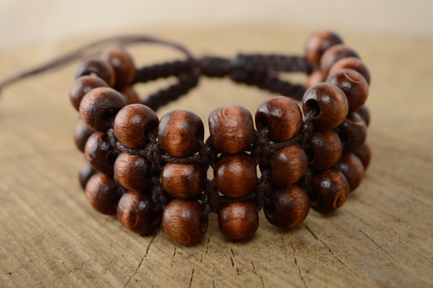 Wide friendship bracelet with wooden beads photo 1