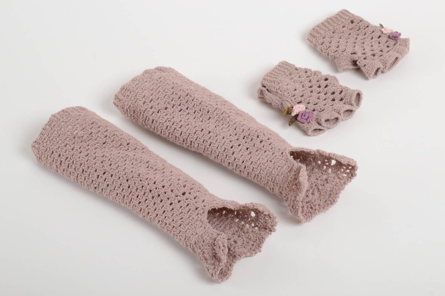 Beautiful handmade crochet mittens arm warmers winter outfit accessories for her photo 2