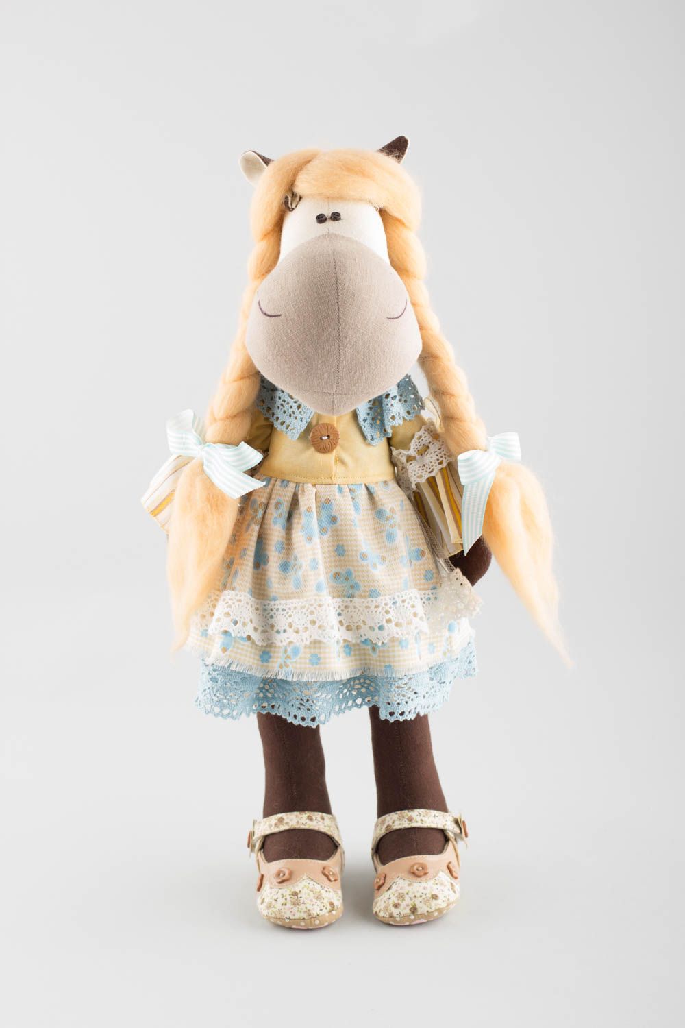 Peluche cheval en tissu lin et coton faite main originale pour enfants photo 2