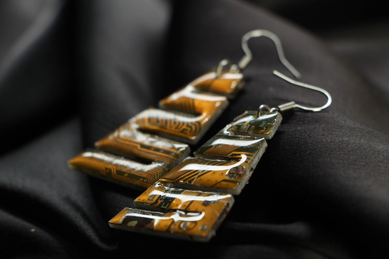 Long steampunk earrings with micro schemes photo 2