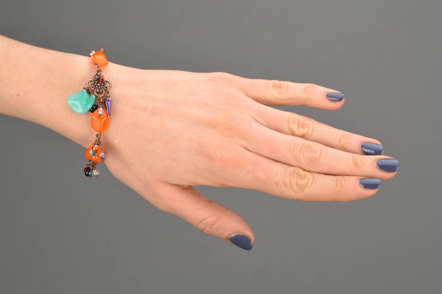Glasperlen Armband in Orange schön originell handgemacht Designer Accessoire  foto 2