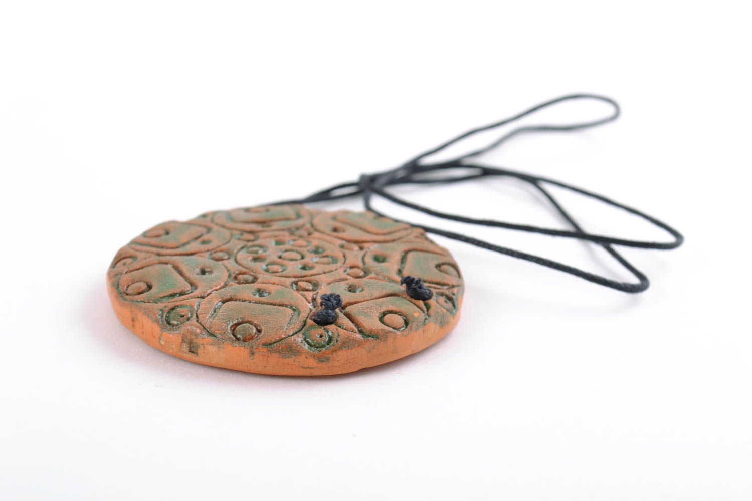 Handmade pendant made of red clay with unusual design stylish accessory photo 5