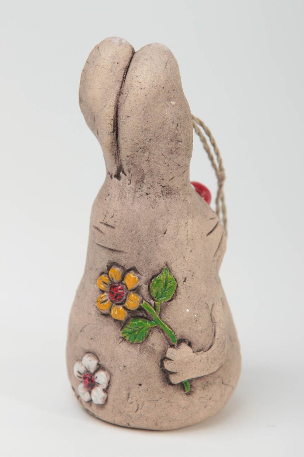 Handmade ceramic statuette stylish clay bell rabbit home decor cute figurine photo 3