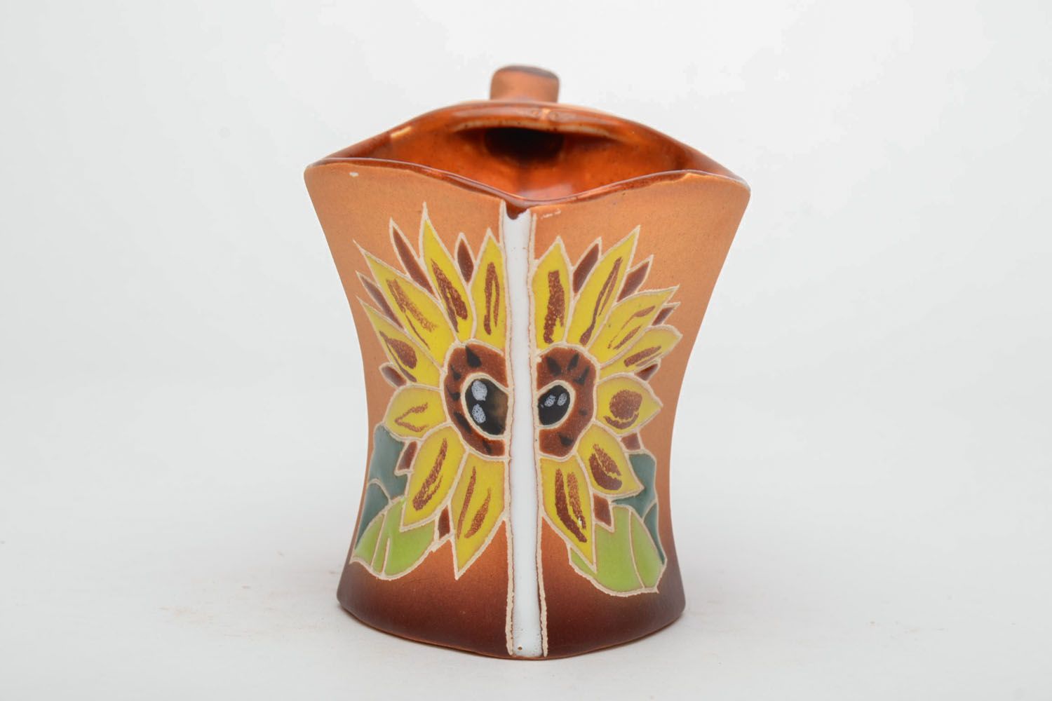 Ceramic cup with handle and Sunflower painting 0,63 lb photo 2