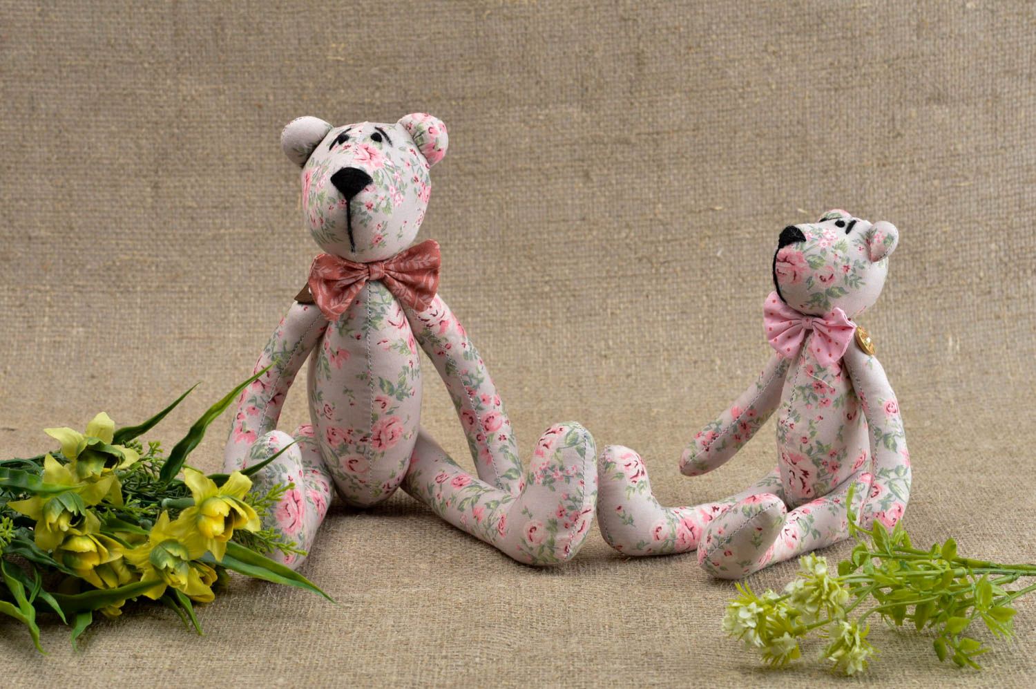 Conjunto de 3 juguetes de tela osos de peluche hechos a mano regalos para niños foto 1