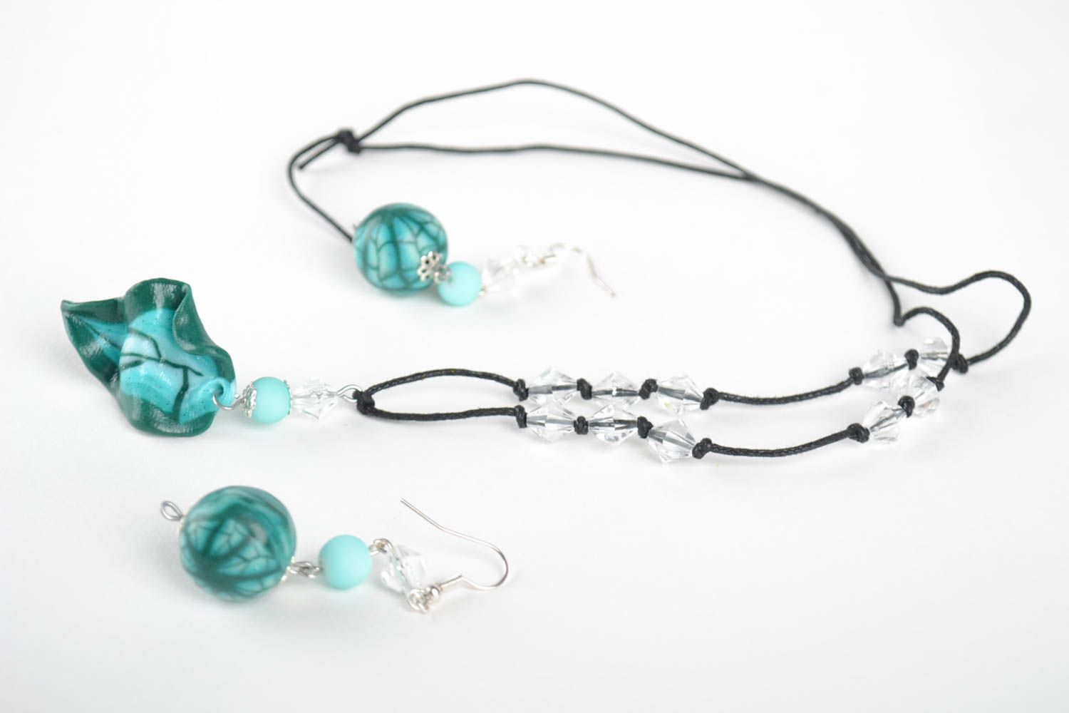 Handmade jewelry pendant necklace designer earrings jewelry set polymer clay photo 2
