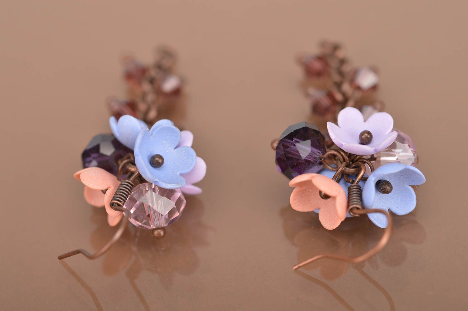 Stylish handmade long polymer clay earrings plastic flower earrings gift ideas photo 4