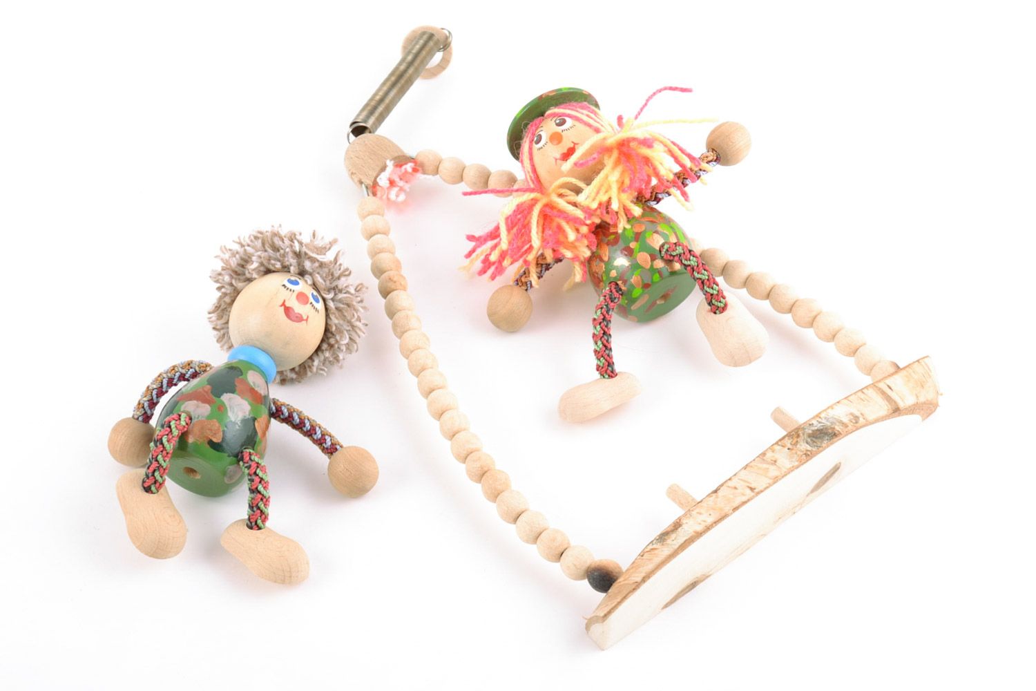 Beautiful children's handmade wooden eco toy with spring Couple photo 5