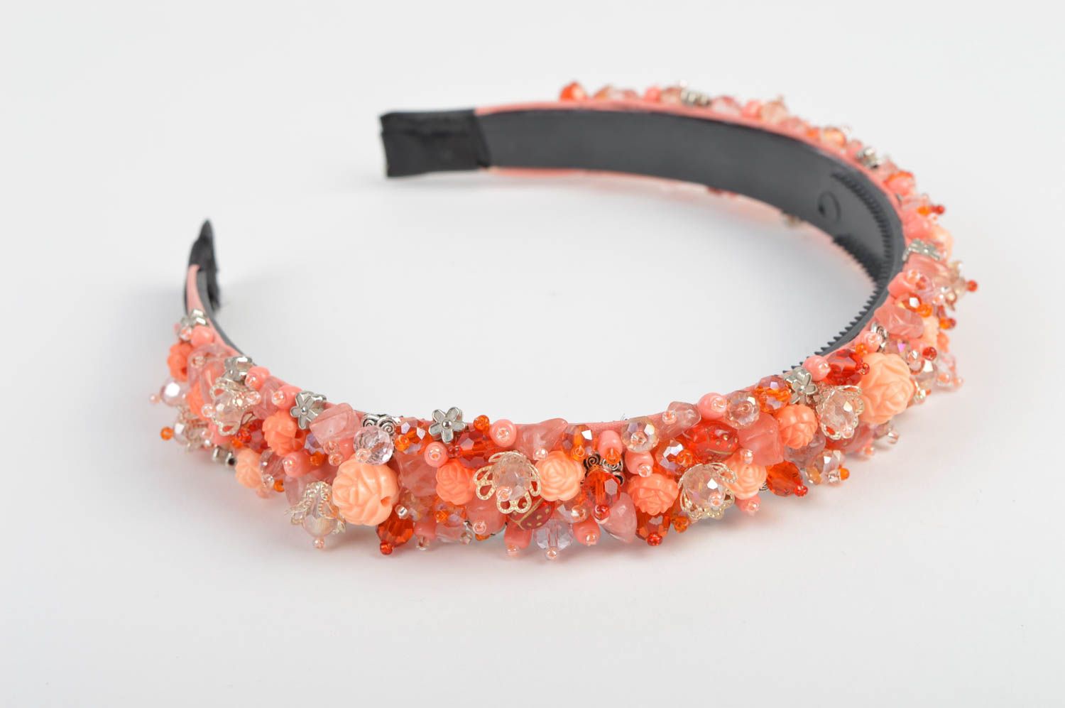Designer hairband pink quartz beaded jewelry handmade accessory for girls photo 4