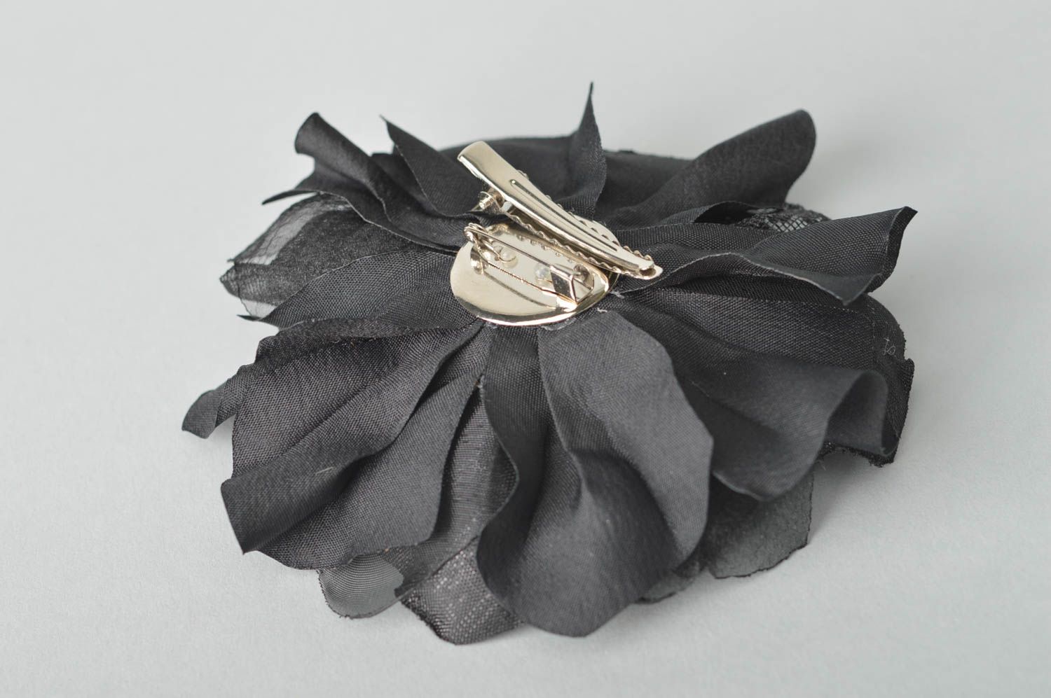 Broche Barrette fleur noire en soie faite main grande Cadeau pour femme photo 5