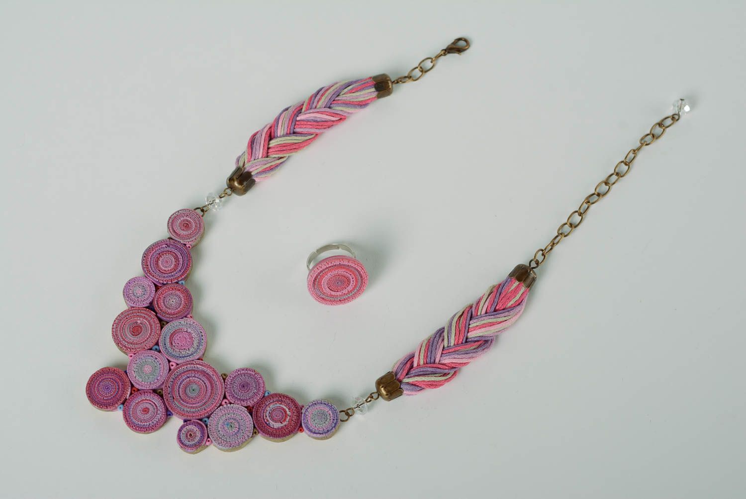 Beautiful handmade plastic jewelry set 2 pieces polymer clay necklace and ring photo 1
