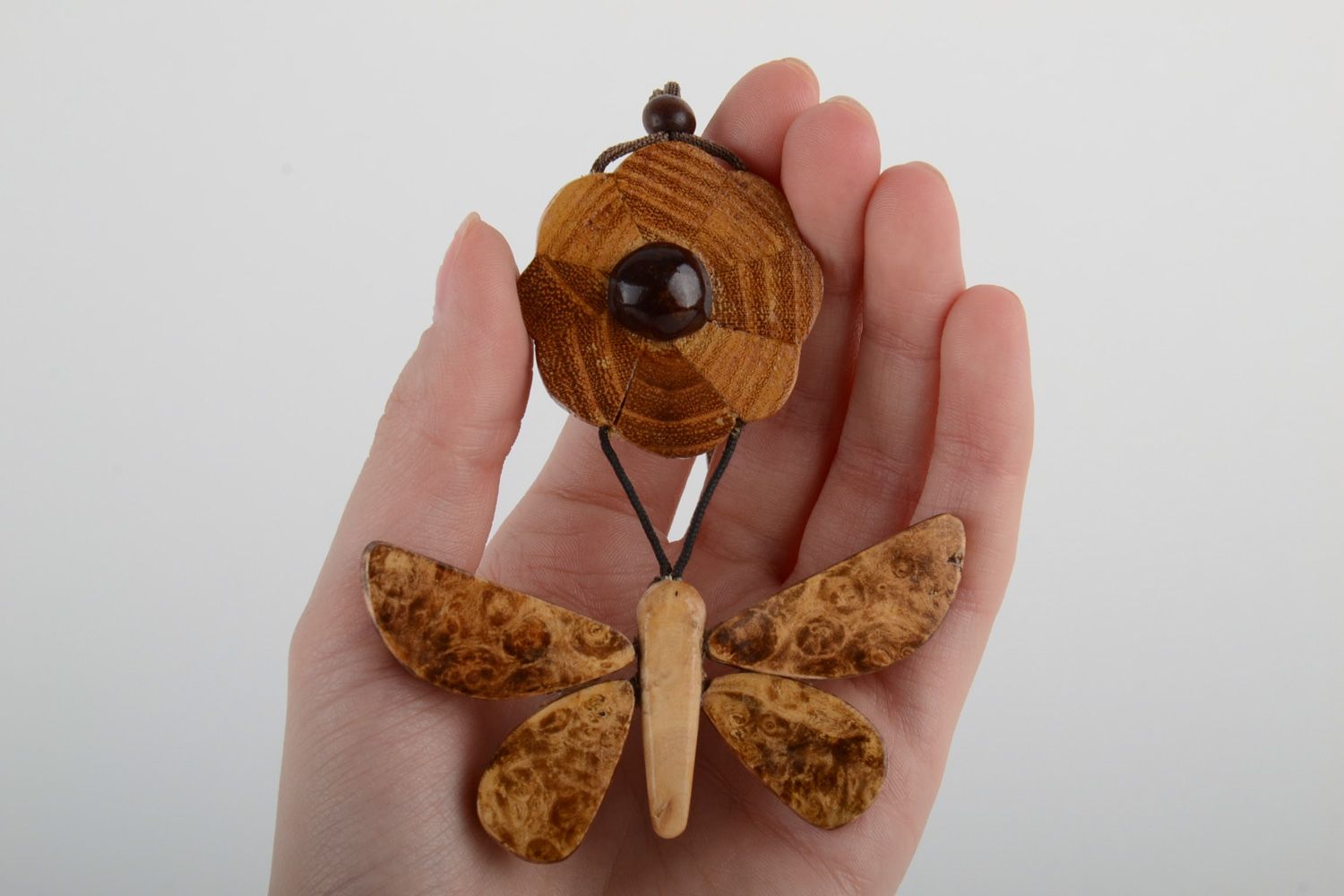 Handmade tinted wooden neck pendant for women Butterfly in ethnic style photo 5