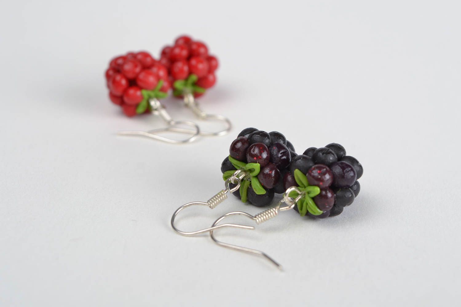 Handmade designer polymer clay bright earrings Raspberry set of 2 pairs photo 4
