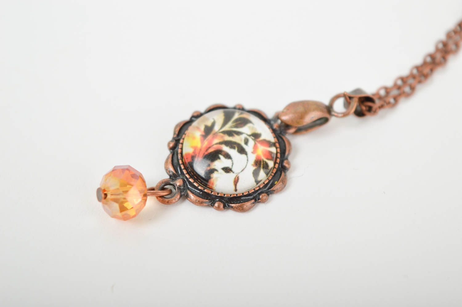 Small handmade beaded pendant metal pendant on chain artisan jewelry designs photo 3