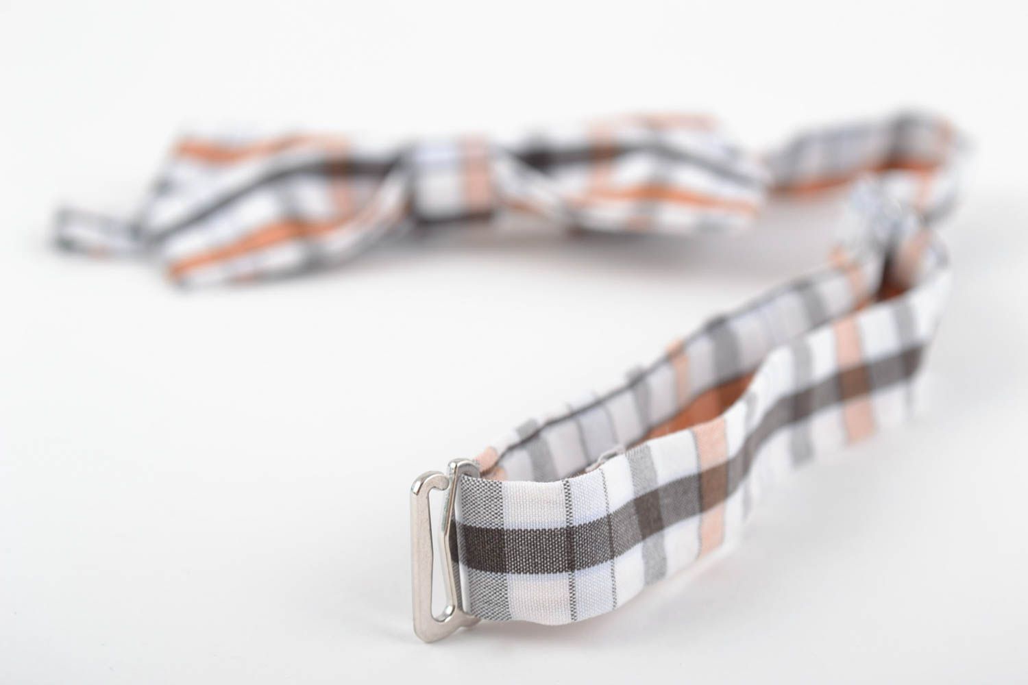 Beautiful handmade checkered cotton fabric bow tie adjustable size photo 5