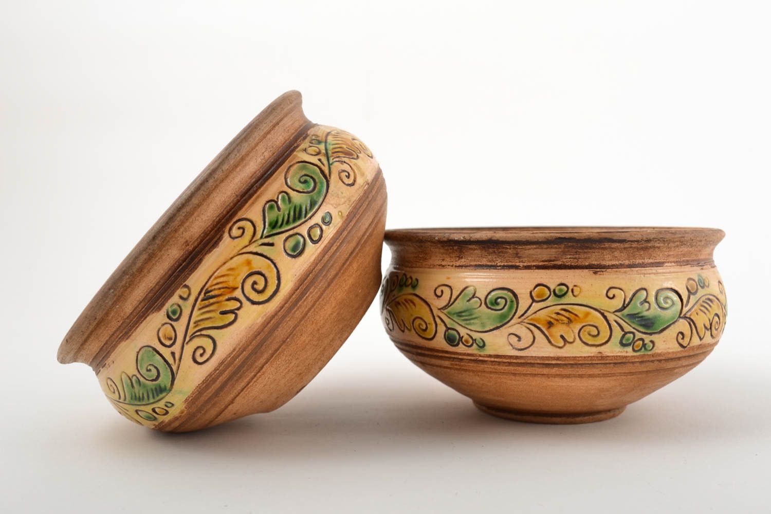 2 cuencos de cerámica hechos a mano vasijas de barro elementos decorativos foto 2
