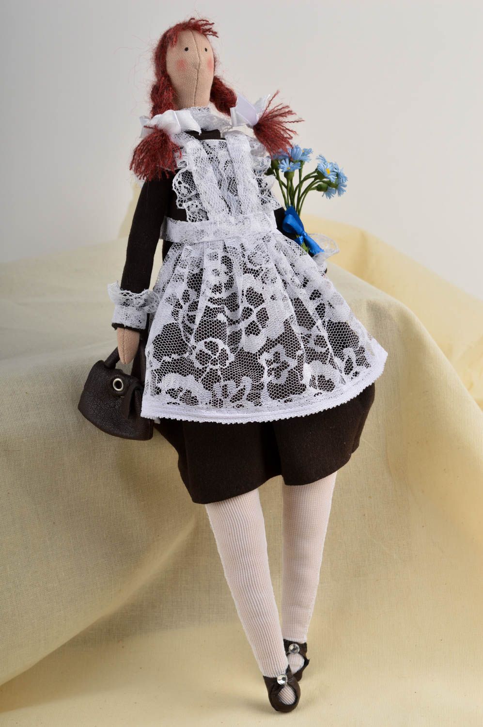 Кукла ручной работы кукла из ткани Школьница мягкая кукла красивая винтажная фото 1