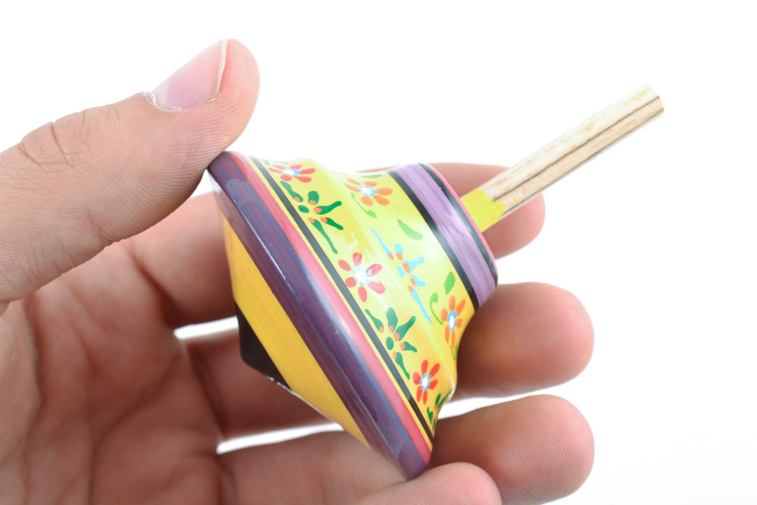 Cute handmade wooden painted spinning top for children eco-friendly toys for children photo 2