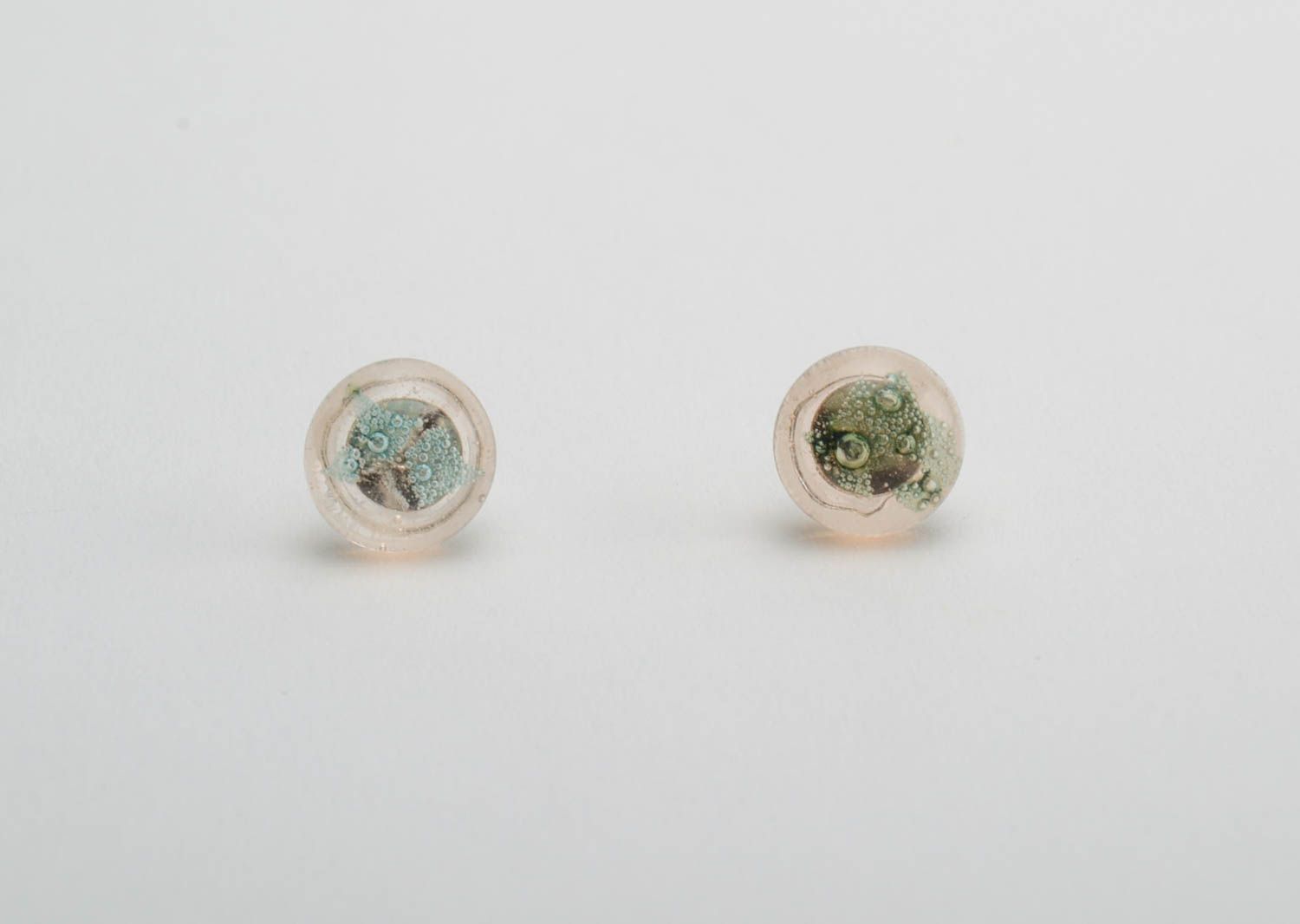 Gentle small handmade round fused glass stud earrings designer women's jewelry photo 5