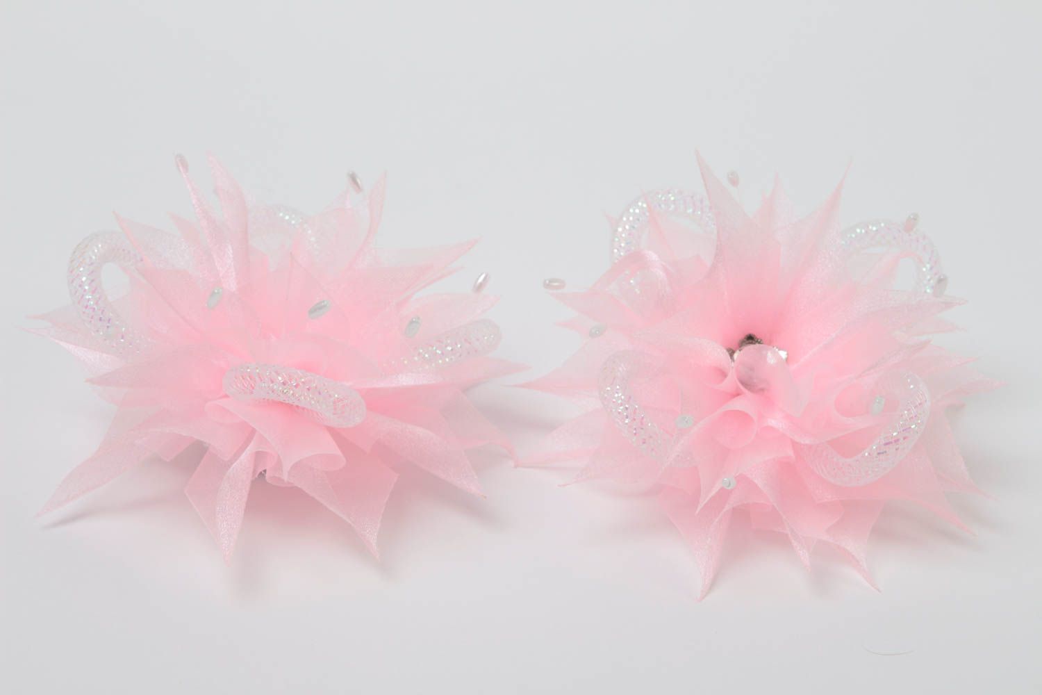 Резинки для волос в виде цветов комплект из 2 штук розовые ручной работы фото 3