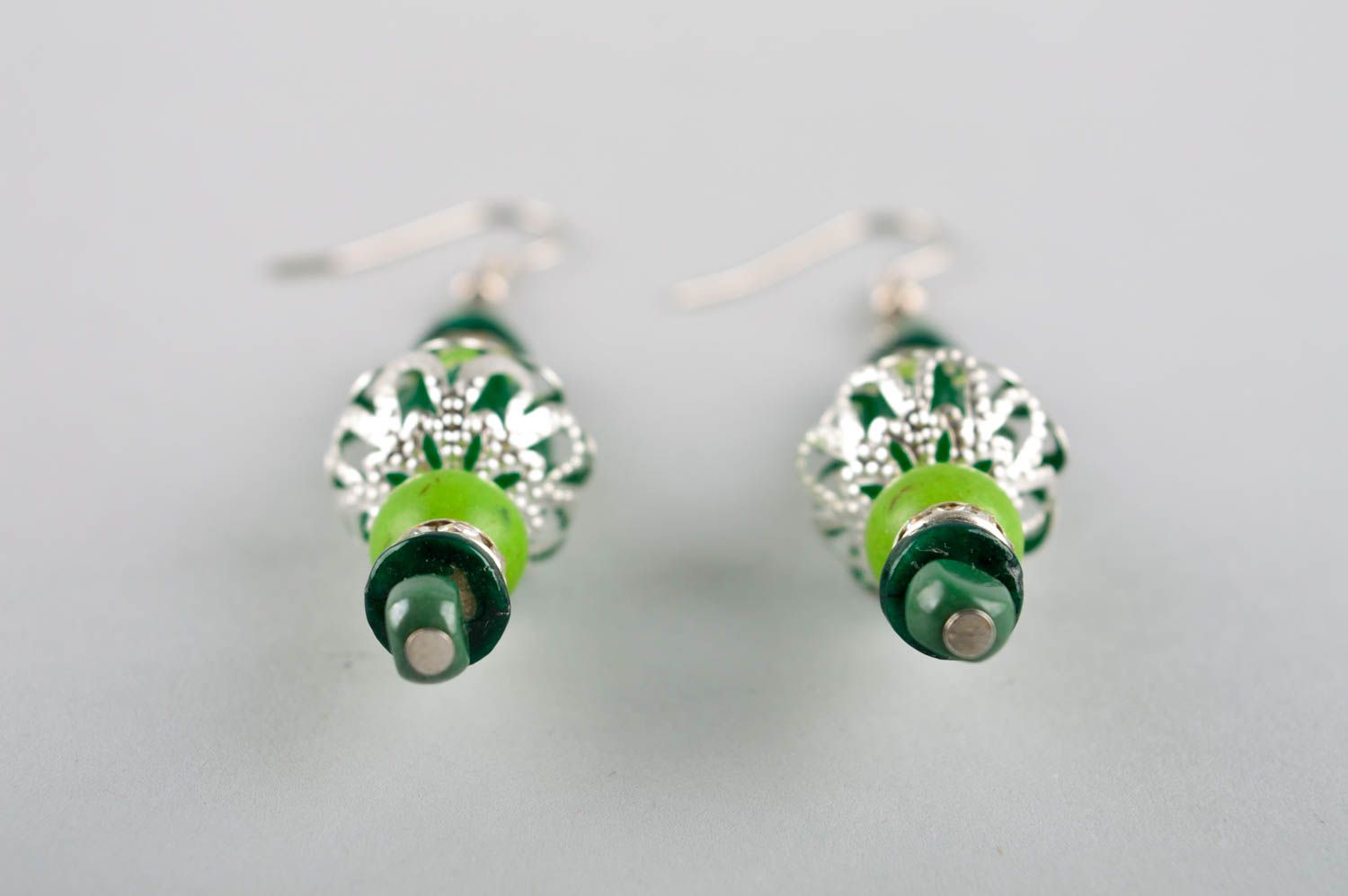 Boucles d'oreilles pendantes Bijou fait main vertes design Cadeau femme photo 4