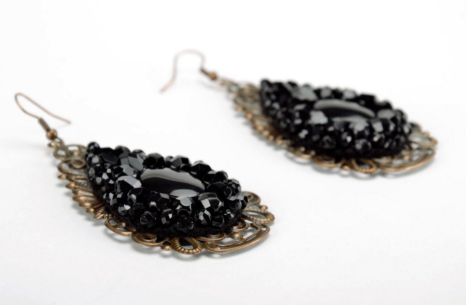 Earrings with crystals and onyx photo 4