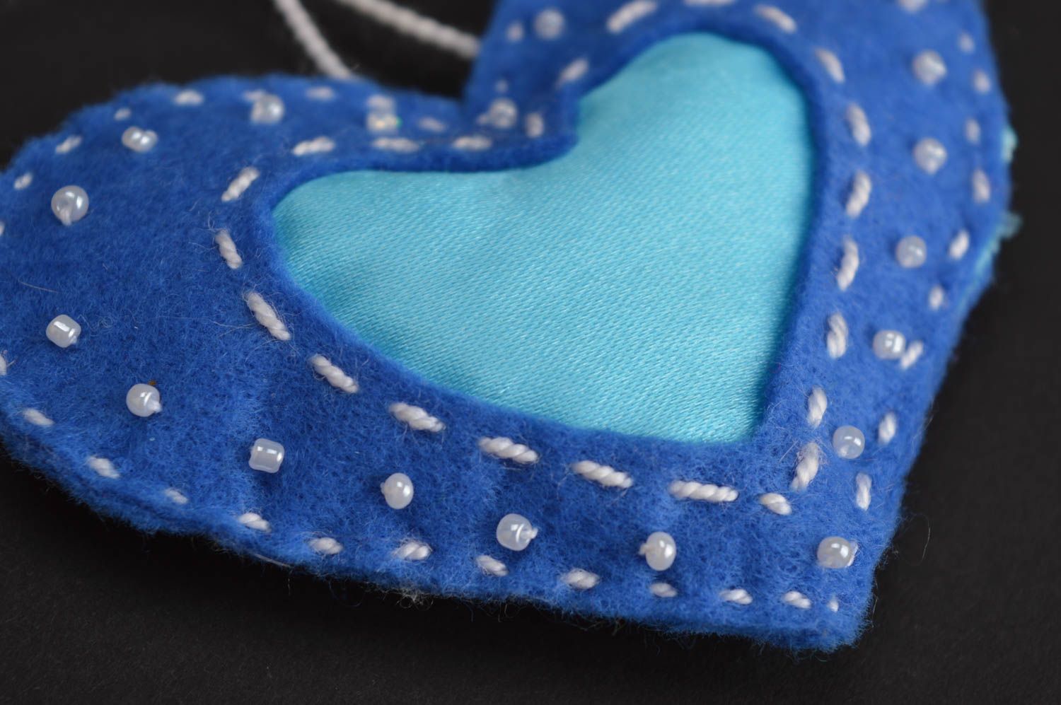 Décoration sapin fait main Déco coeur en feutre bleu Accessoire Noël jouet photo 5