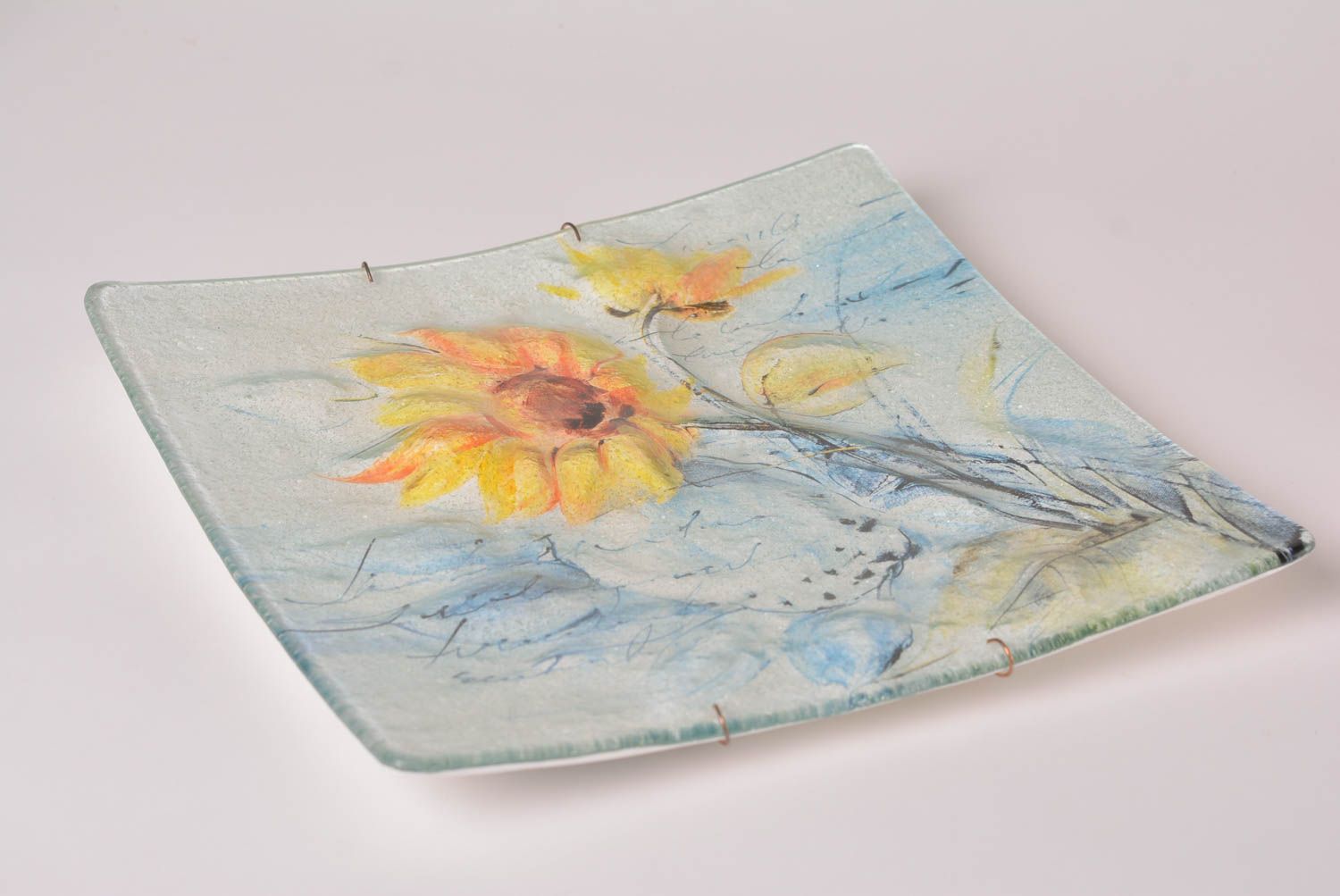 Deko Teller handgefertigt Wandbild Glas Geschenkidee für Frau Sonnenblumen foto 3