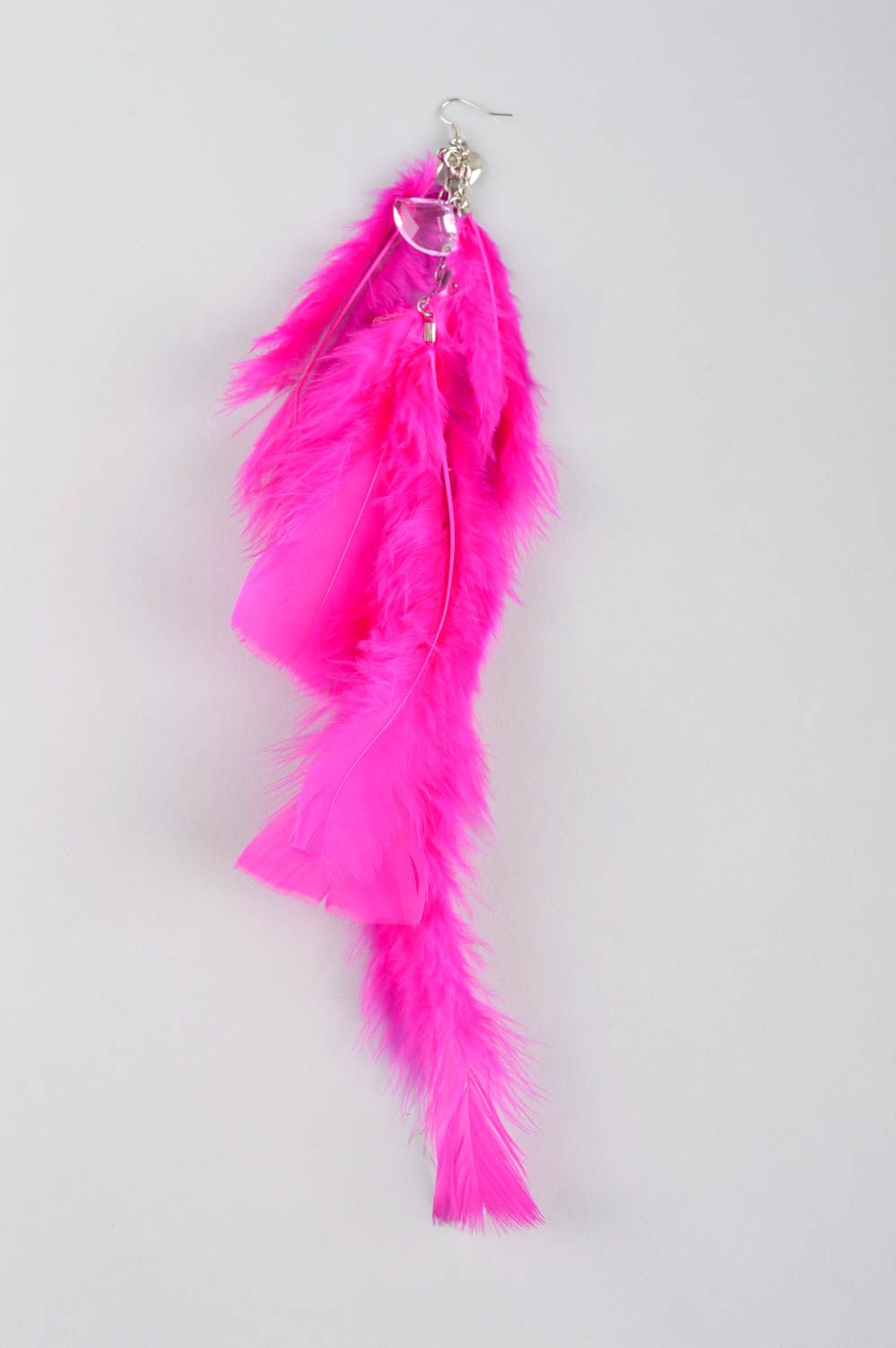 Boucle d'oreille plumes roses Bijou fait main design original Cadeau femme photo 2