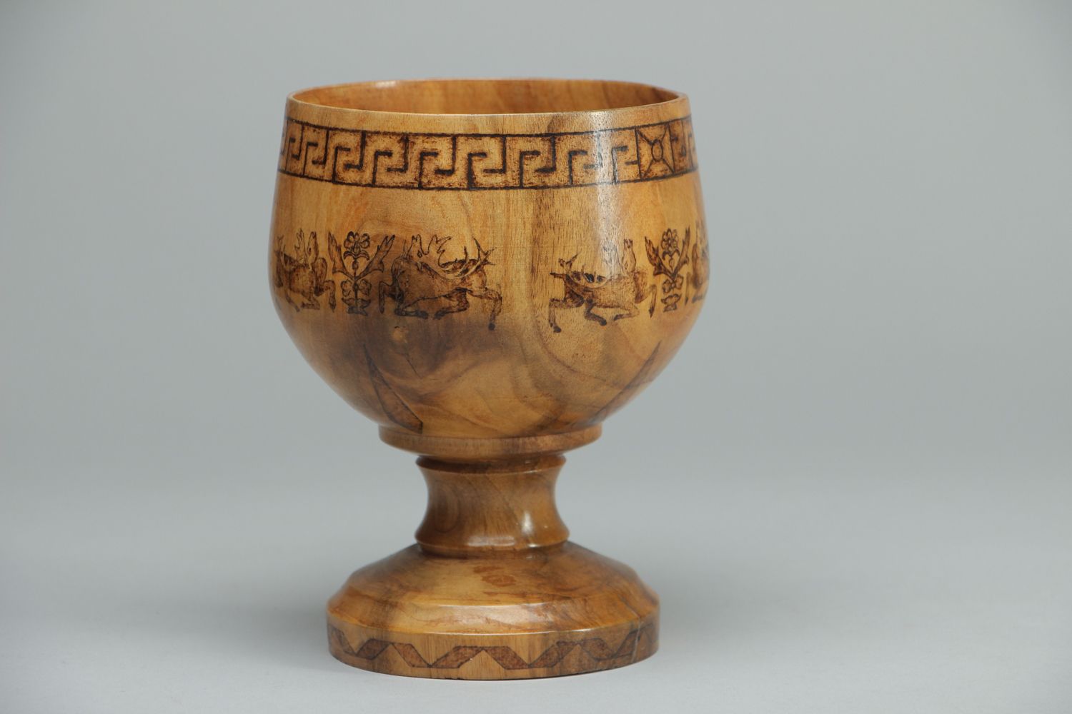 Handmade wooden goblet decorated with pyrography photo 1