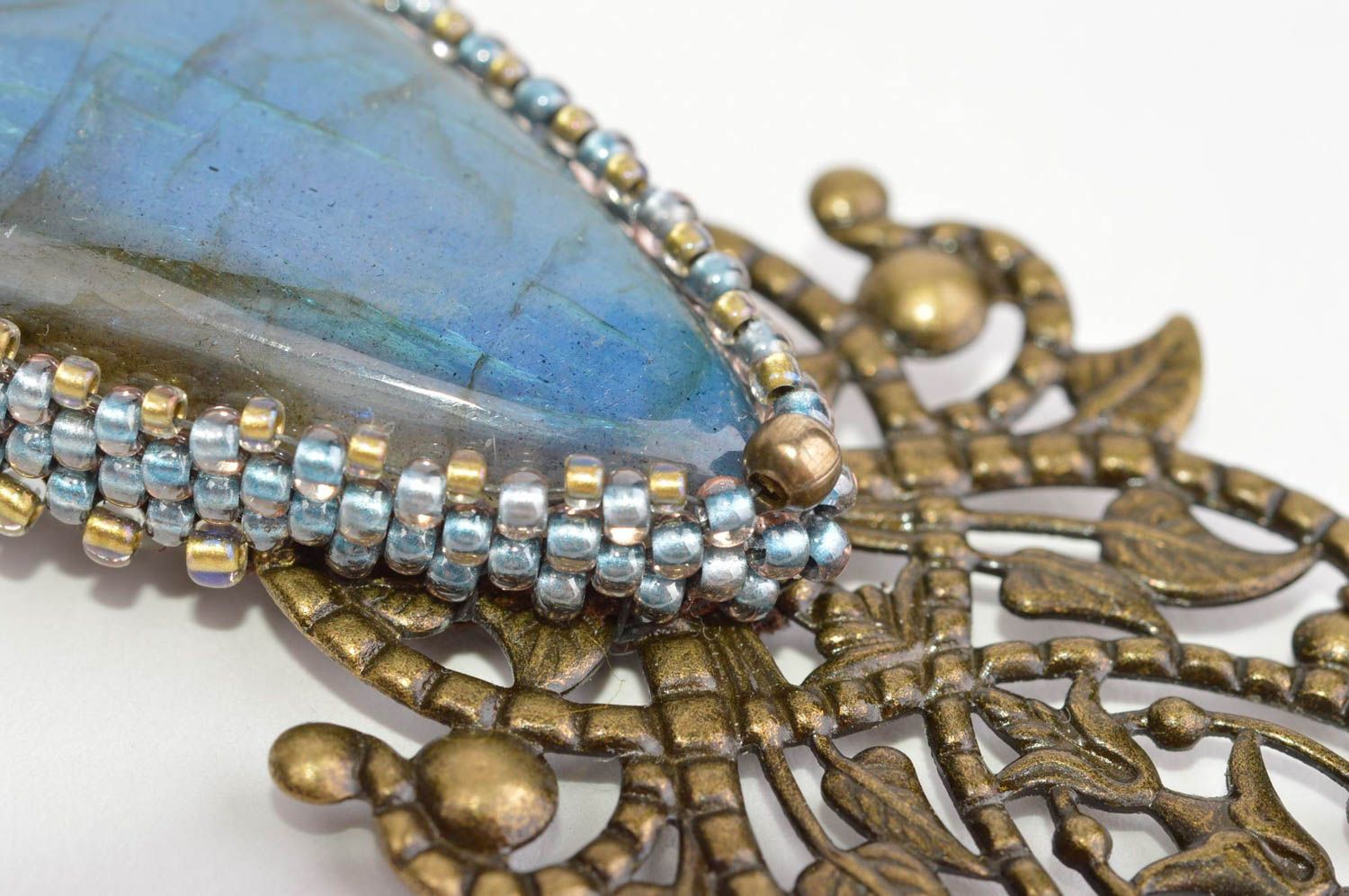 Metal brooch handmade beaded brooch vintage brooch designer jewelry for women photo 5