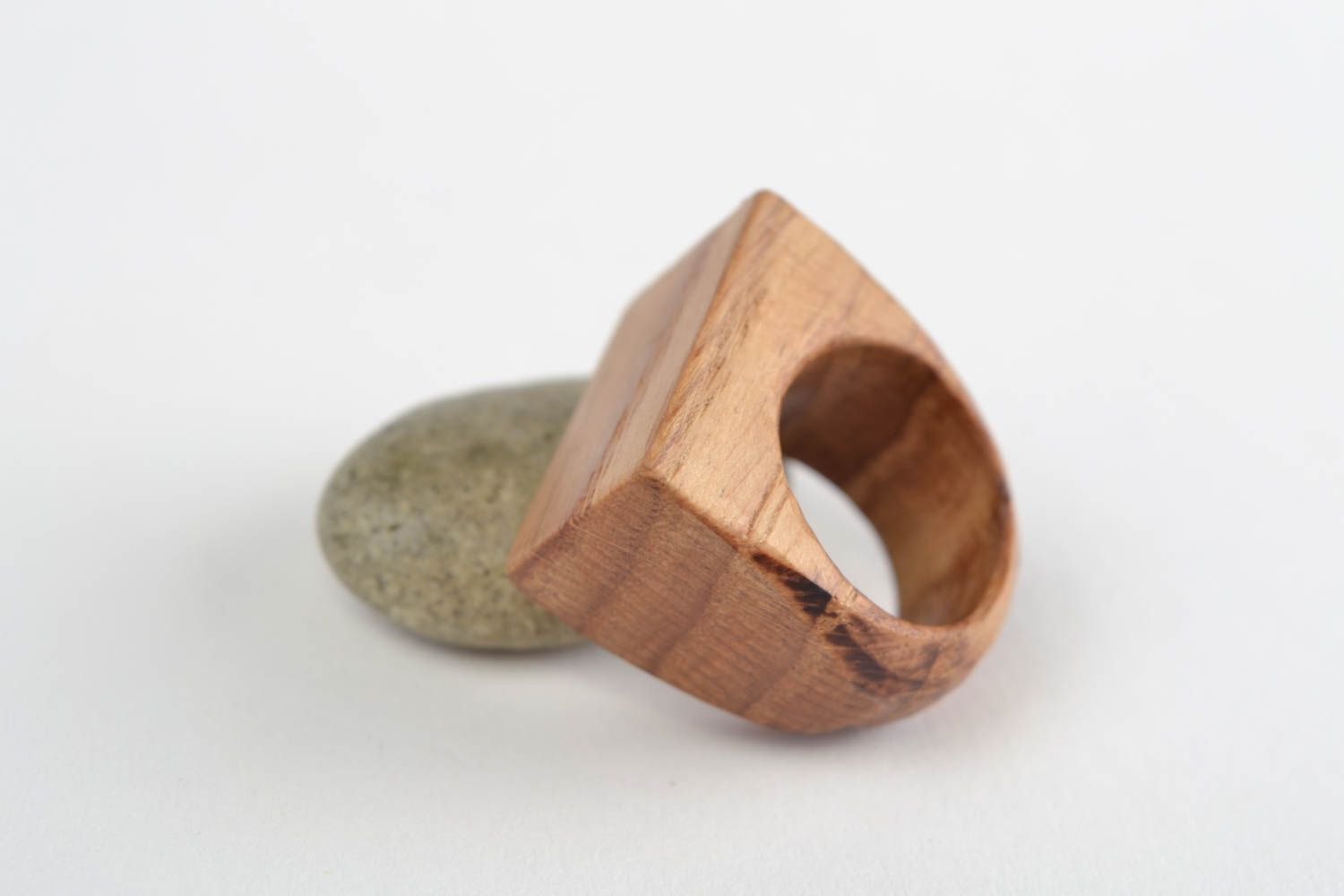 Handmade designer laconic jewelry ring carved of natural oak wood for women photo 1