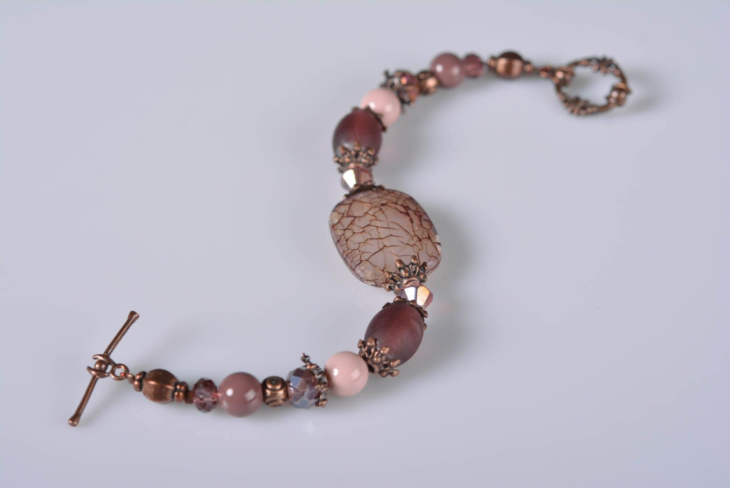 Stylish handmade glass beads pale cherry brown bracelet for women photo 3