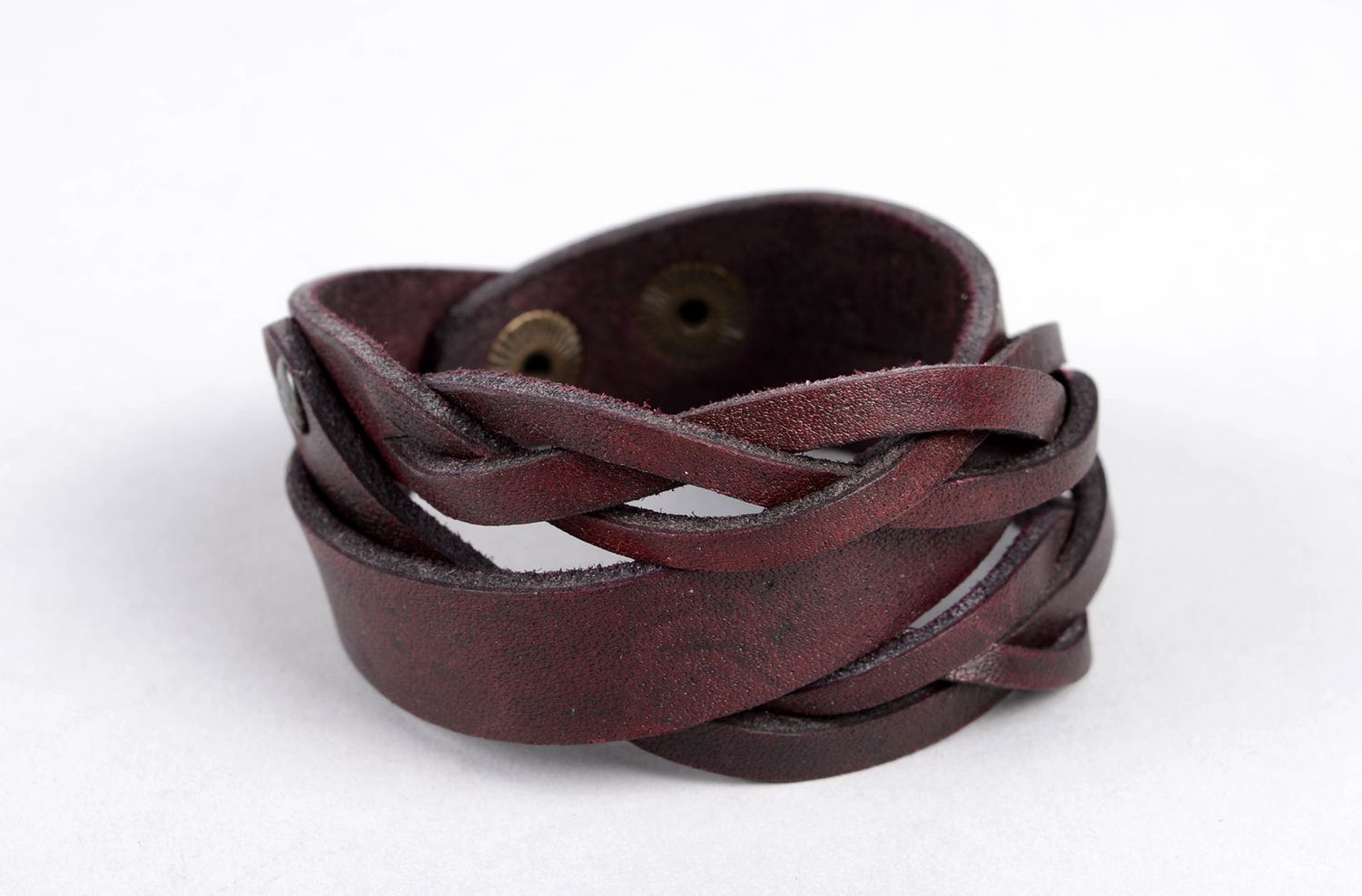 Дизайнерское украшение браслет ручной работы браслет из кожи вишневый стильный фото 1
