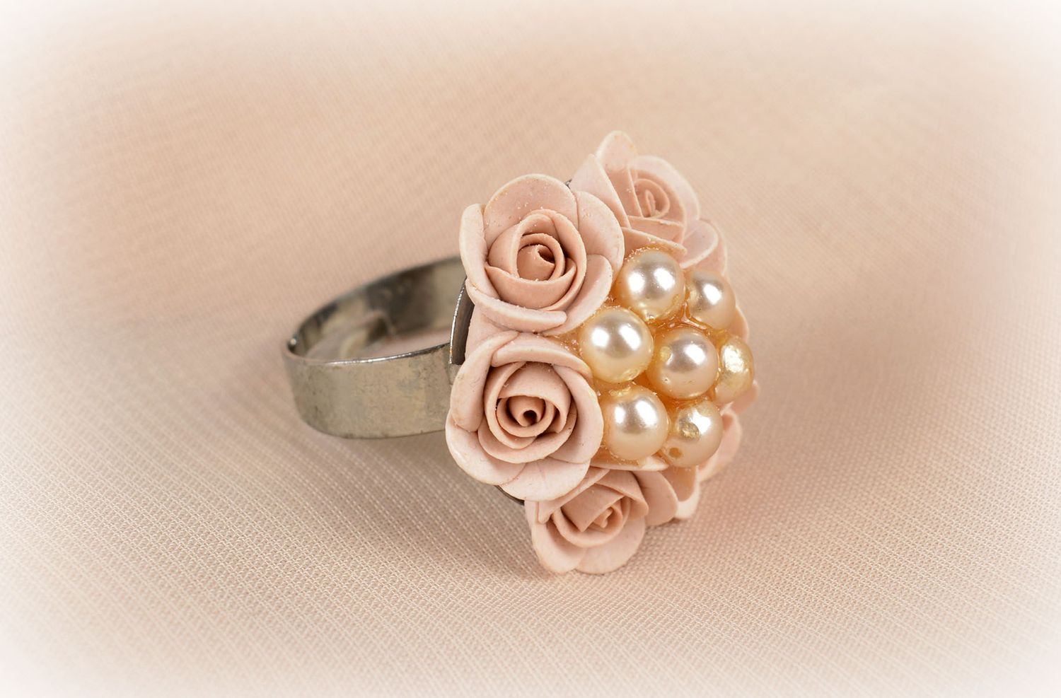 Handmade polymer clay ring volume ring with roses flower ring designer jewelry photo 5