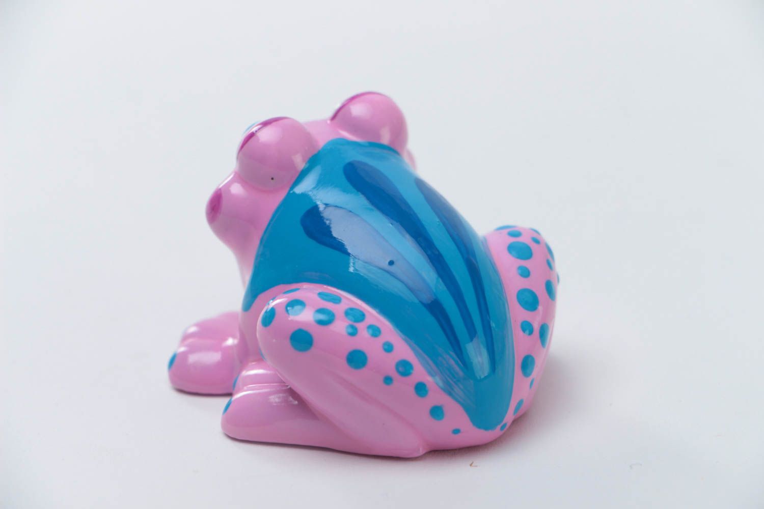 Beautiful painted pink plaster figurine of frog hand made interior decor photo 4