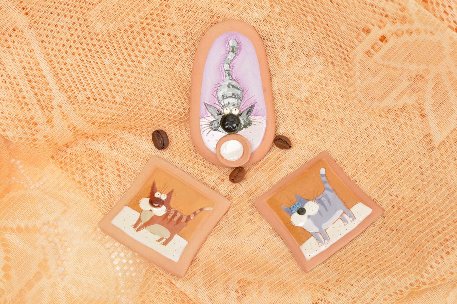 Магниты на холодильник хэнд мэйд декор для дома необычные подарки Полосатые коты фото 1