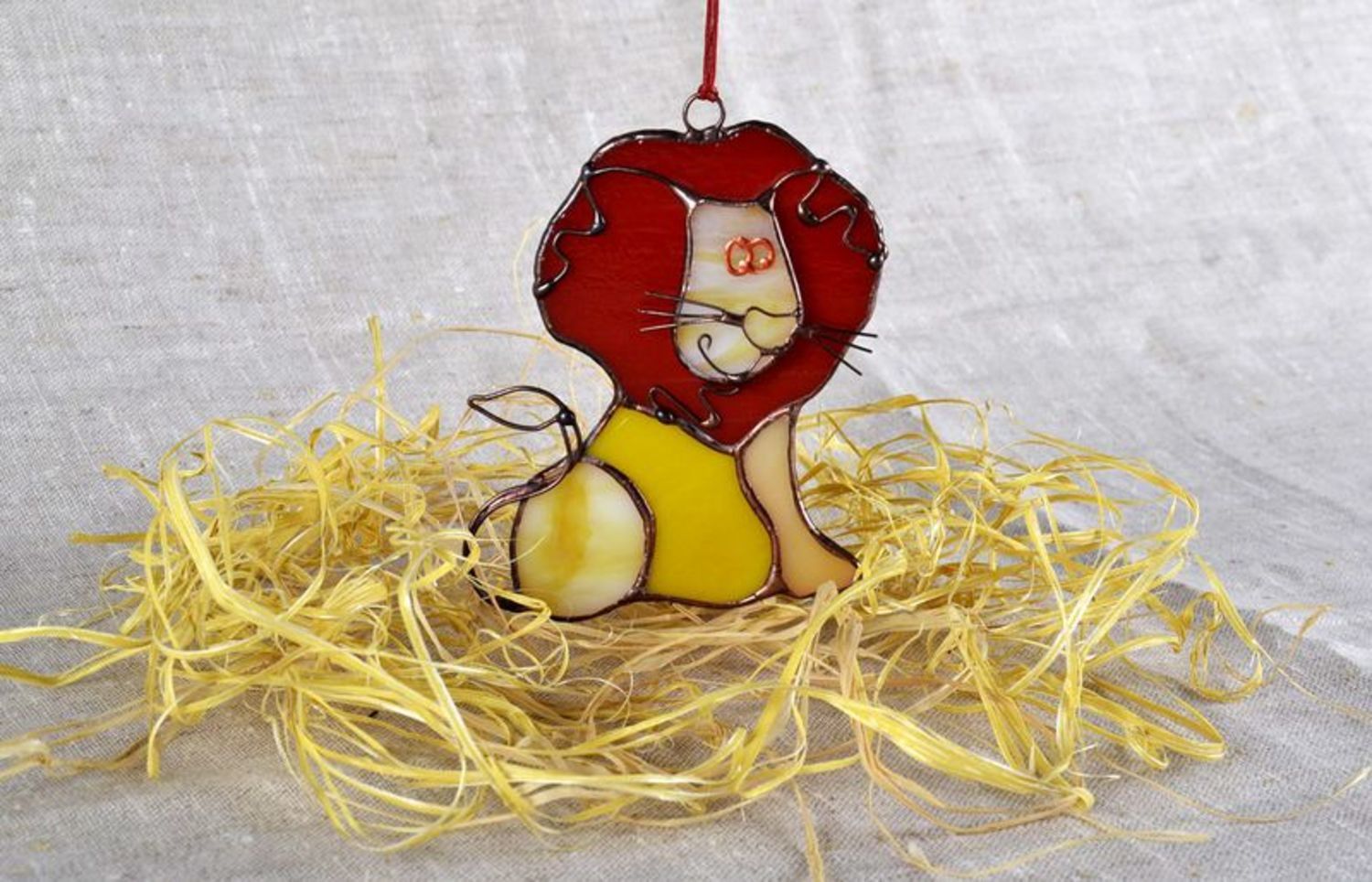 Stained glass figurine Resting lion  photo 1