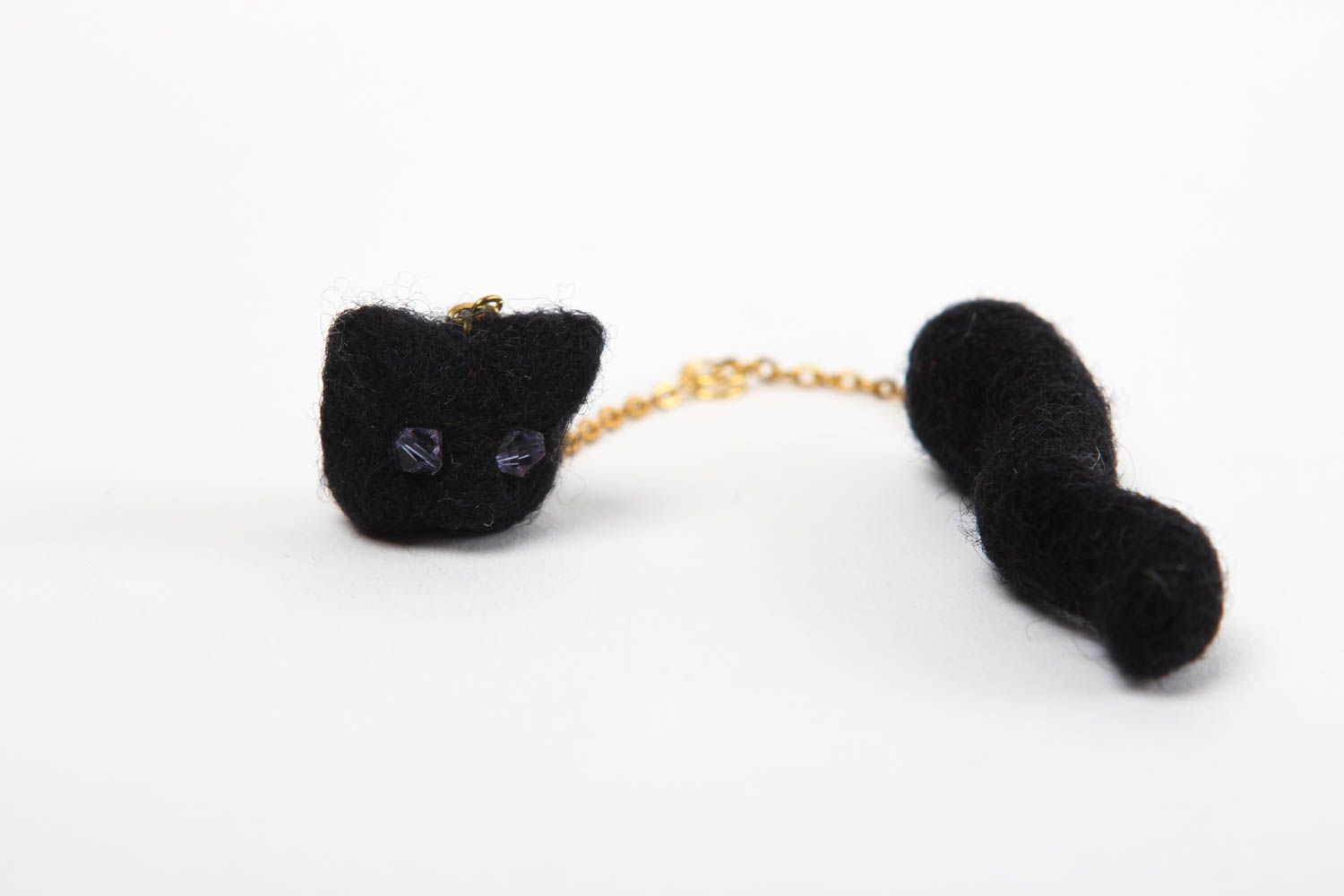 Pendentif fantaisie Bijou fait main en laine feutrage Accessoire femme chat noir photo 2