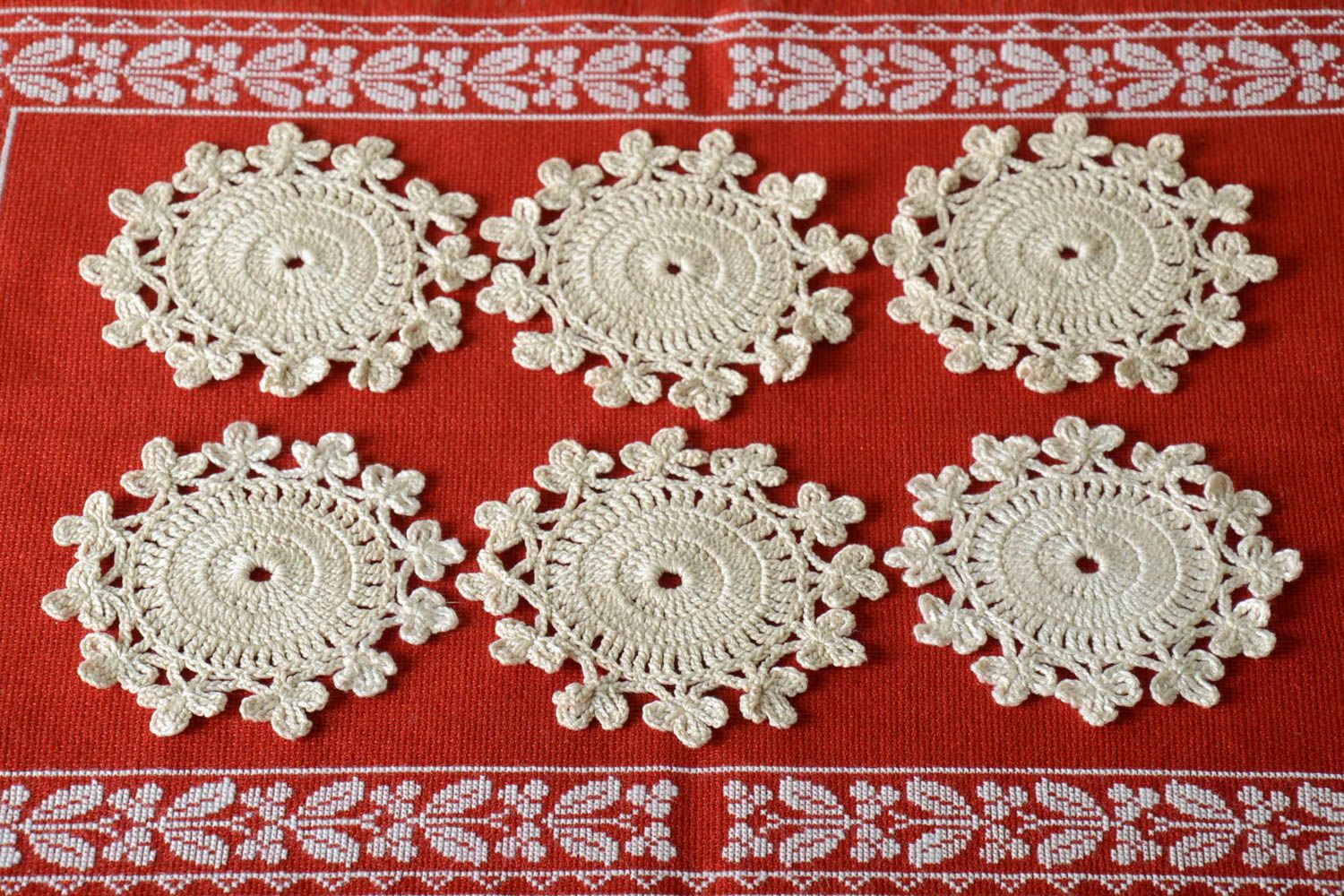 Crocheted decorative napkins 6 white small napkins home decor textile photo 1