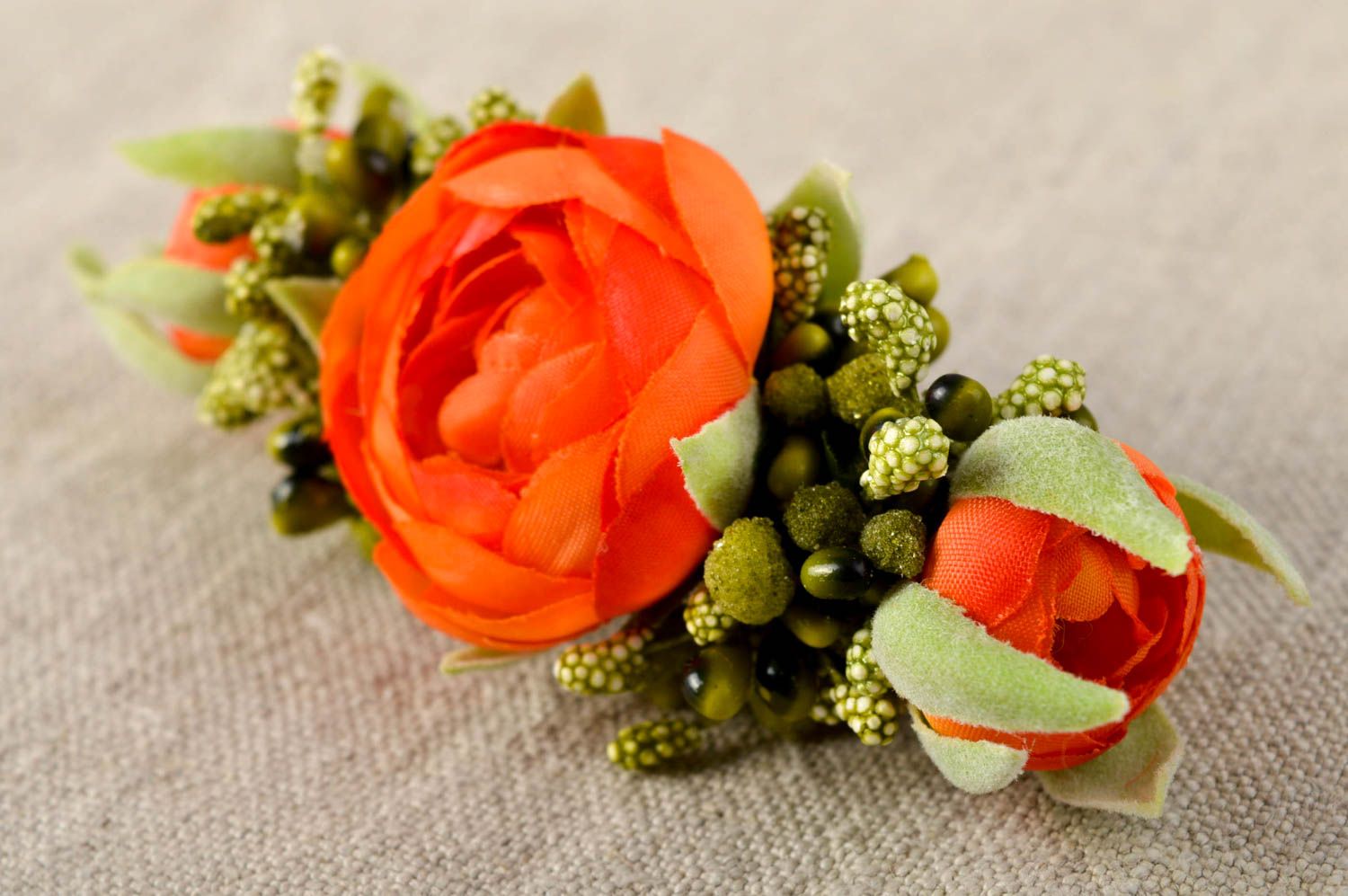 Grelle orange Haarspange Blumen handmade Damen Modeschmuck Accessoire für Haare  foto 1