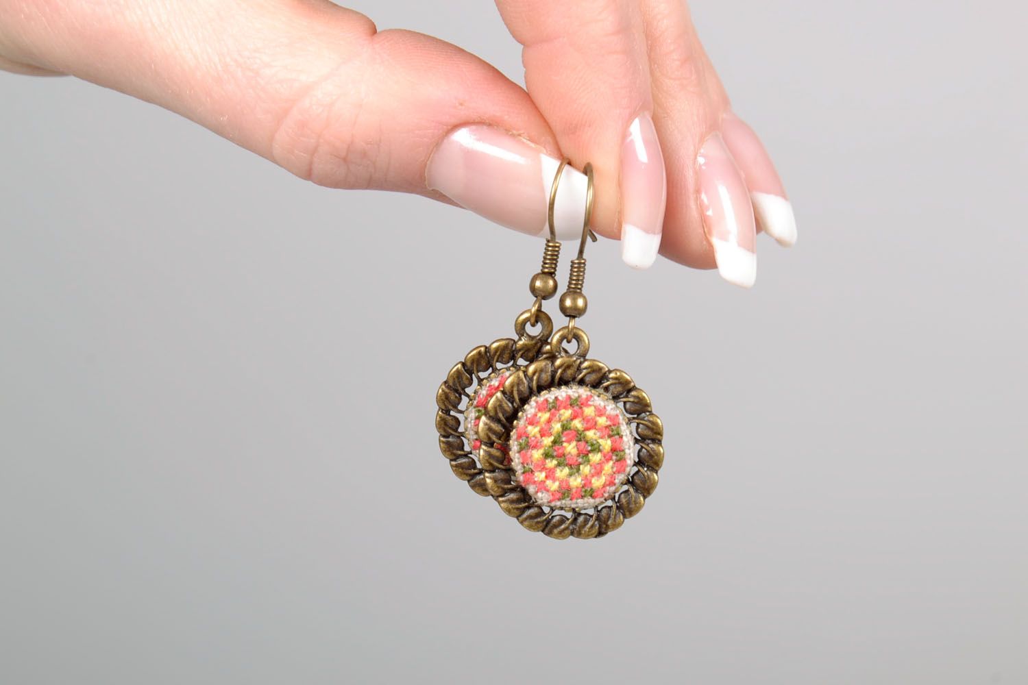 Earrings with cross stitch embroidery photo 5