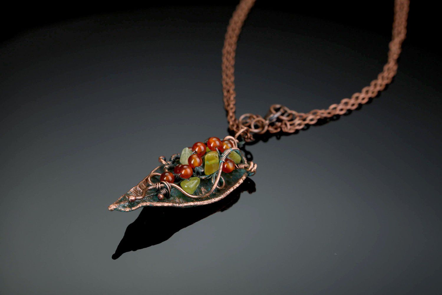 Pendant made of copper with carnelian Petal photo 1