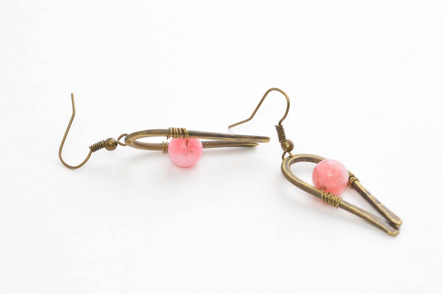 Украшение из латуни handmade серьги из натуральных камней модные серьги розовые фото 4