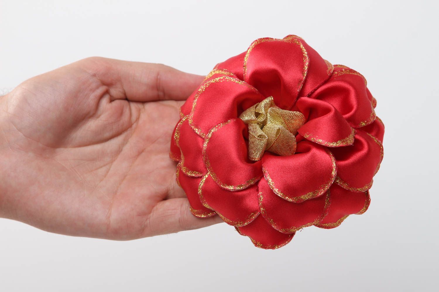 Красная детская резинка ручной работы резинка с цветком аксессуар для волос фото 5